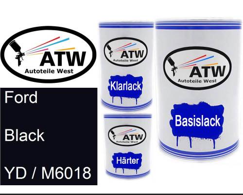 Ford, Black, YD / M6018: 500ml Lackdose + 500ml Klarlack + 250ml Härter - Set, von ATW Autoteile West.